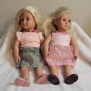 Our Generation Blonde Dolls with Pink and Green Outfits + More Clothing